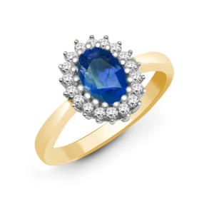 Edith Blue Sapphire Yellow Gold Prong  Diamond Rings