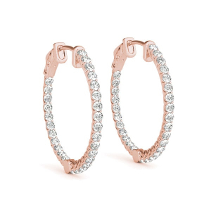 Kassie Natural Rose Gold 4 Claw Set Hoop Diamond Earrings