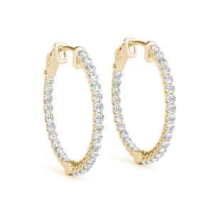 Kassie Natural Yellow Gold 4 Claw Set Hoop Diamond Earrings