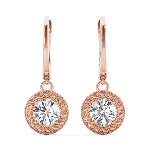 Kimbro Natural Rose Gold 4 Prong Set Drop Diamond Earrings