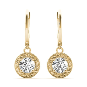 Kimbro Natural Yellow Gold 4 Prong Set Drop Diamond Earrings