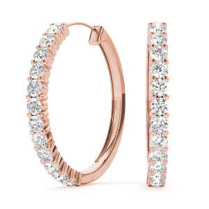 Kenia Natural Rose Gold Shared Prong Hoop Diamond Earrings