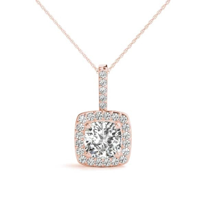 Tamora Natural Diamond Rose Gold 4 Prong Halo Pendant Necklaces