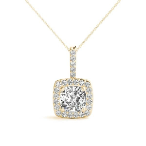 Tamora Natural Diamond Yellow Gold 4 Prong Halo Pendant Necklaces