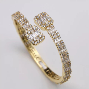 Staciannie Natural Yellow Gold Prong Set Diamond Bangles Bracelets