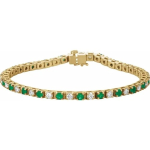 Royse Emerald Yellow Gold 4 Prong Diamond Tennis Bracelets