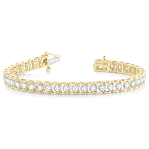 Perrie Natural Yellow Gold 4 Prong Diamond Tennis Bracelets