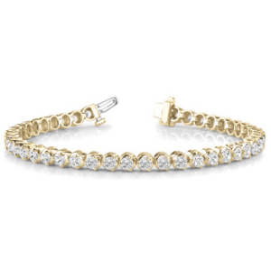 Roanne Natural Yellow Gold 3 Prong Diamond Tennis Bracelets