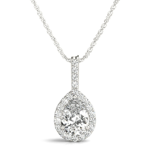 Natural Diamond Silver Halo Pendant Necklaces