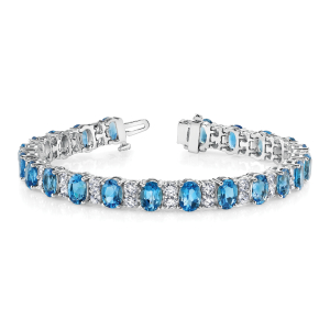 Vale Blue Topaz Oval cut 4 Prong Set  Diamond Tennis Bracelet