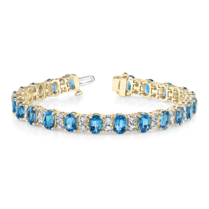 Vale Blue Topaz Yellow Gold 4 Prong Set Diamond Tennis Bracelet