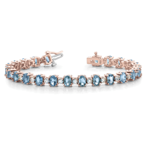 Viana Aquamarine Rose Gold 4 Prong Set Diamond Tennis