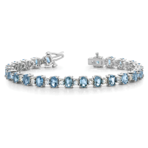 Viana Aquamarine Platinum 4 Prong Set Diamond Tennis Bracelet