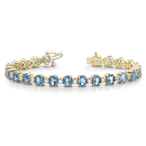 Viana Aquamarine Yellow Gold 4 Prong Set Diamond Tennis