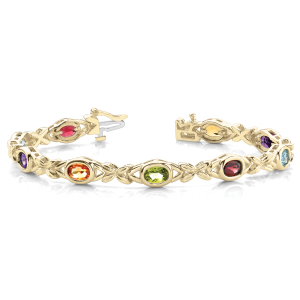 Vanellope Rainbow Sapphire Yellow Gold XO Diamond Tennis Bracelet