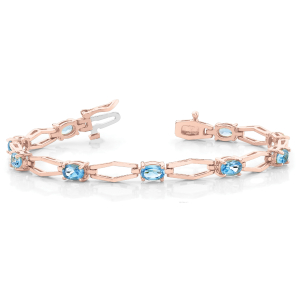 Vama Aquamarine Rose Gold 4 Prong Set Diamond Tennis