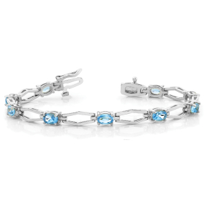 Vama Aquamarine Oval cut 4 Prong Set  Diamond Tennis Bracelet