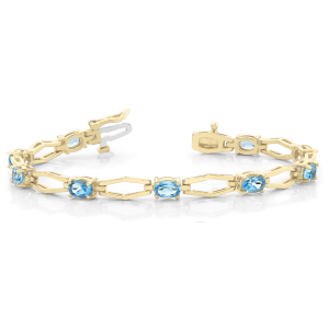 Vama Aquamarine Yellow Gold 4 Prong Set Diamond Tennis