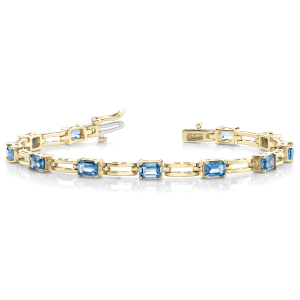 Vania Blue Topaz Yellow Gold 4 Prong Set Diamond Tennis