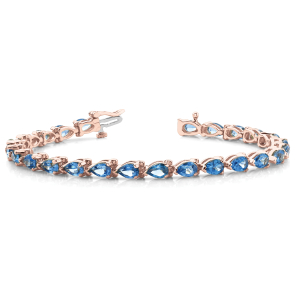 Vega Blue Topaz Rose Gold 3 Prong Set Diamond Tennis