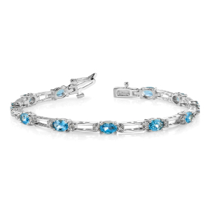 Valeria Aquamarine Silver 4 Prong Set Diamond Tennis