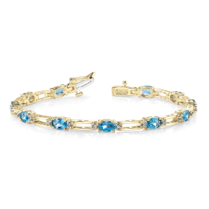 Valeria Aquamarine Yellow Gold 4 Prong Set Diamond Tennis Bracelet