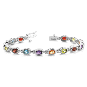 Valkyrie Rainbow Sapphire Silver Bezel Set Diamond Tennis