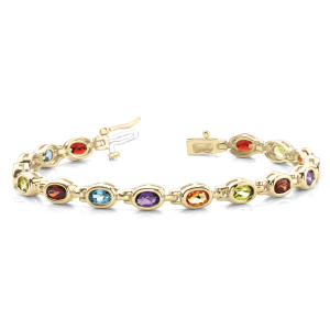 Valkyrie Rainbow Sapphire Yellow Gold Bezel Set Diamond Tennis Bracelet