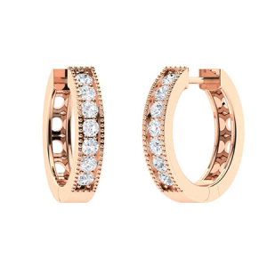 Kimora Natural Rose Gold Milgrain Set Hoop Diamond Earrings