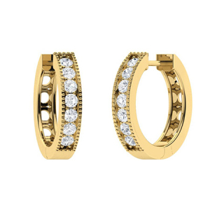 Kimora Natural Yellow Gold Milgrain Set Hoop Diamond Earrings