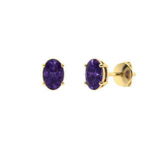 Gaelyn Amethyst Yellow Gold 4 Prong Set  Diamond Earrings