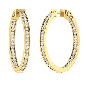 Kailey Lab-Created Yellow Gold Channel Set Hoop Diamond Earrings