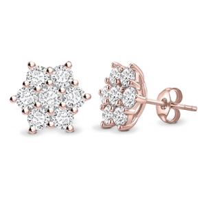 Kristyn Natural Rose Gold Pave Set Cluster Diamond Earrings