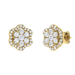 Kailin Natural Yellow Gold Prong Set Cluster Diamond Earrings