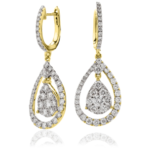 Kallita Natural Yellow Gold Prong Set Drop Diamond Earrings