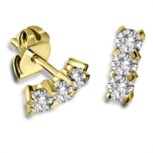 Lusy Natural Yellow Gold Prong Set Journey Diamond Earrings