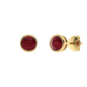 Heleana Natural Ruby Yellow Gold Bezel Set  Diamond Earrings