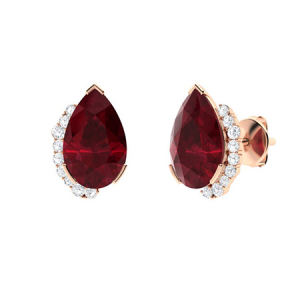 Faela Natural Ruby Rose Gold Prong Set  Diamond Earrings