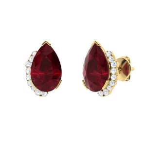 Faela Natural Ruby Yellow Gold Prong Set  Diamond Earrings