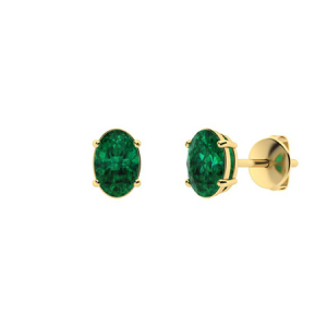 Helueua Emerald Yellow Gold 4 Prong Set  Diamond Earrings