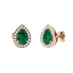 Helma Emerald Rose Gold 3 Prong  Diamond Earrings