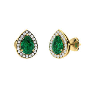 Helma Emerald Yellow Gold 3 Prong  Diamond Earrings