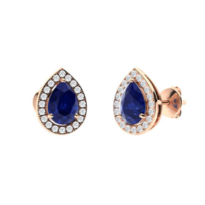 Gracyn Blue Sapphire Rose Gold 3 Prong  Diamond Earrings