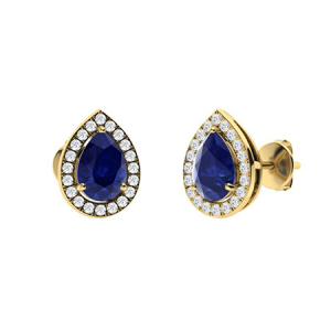 Gracyn Blue Sapphire Yellow Gold 3 Prong  Diamond Earrings