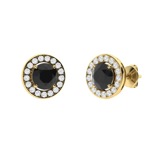 Hamida Yellow Gold 4 Prong Black Diamond Earrings