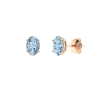 Gerica Aquamarine Rose Gold 4 Prong Set Birthstone Diamond Earrings