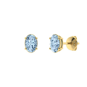 Gerica Aquamarine Yellow Gold 4 Prong Set Birthstone Diamond Earrings