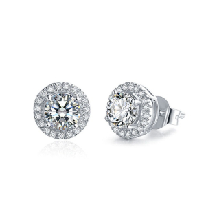 Jessalyn Natural White Gold 4 Prong Halo Diamond Earrings