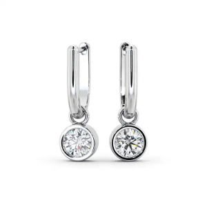 Lianour 0.80 Carat Natural Round cut Bezel Set  Drop Diamond Earrings