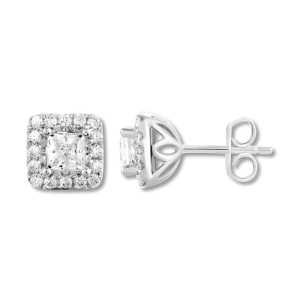 Janine 0.10 - 3.00 Carat Natural Princess cut 4 Prong  Halo Diamond Earrings